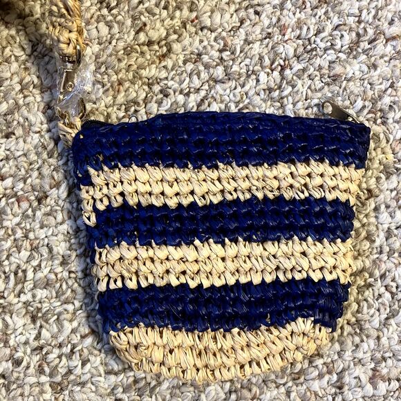 J. McLaughlin Straw Tote Bag Bamboo Handles Striped Beach Bag Lined Sea Grass - Picture 6 of 10